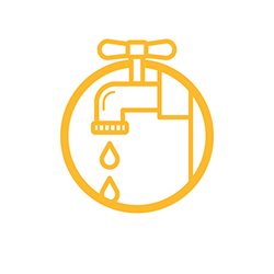 Dow Global Challenges icon: a water faucet with drops inside a yellow circle