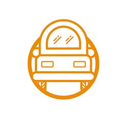 Dow Global Challenges icon: the front of a car inside an orange circle