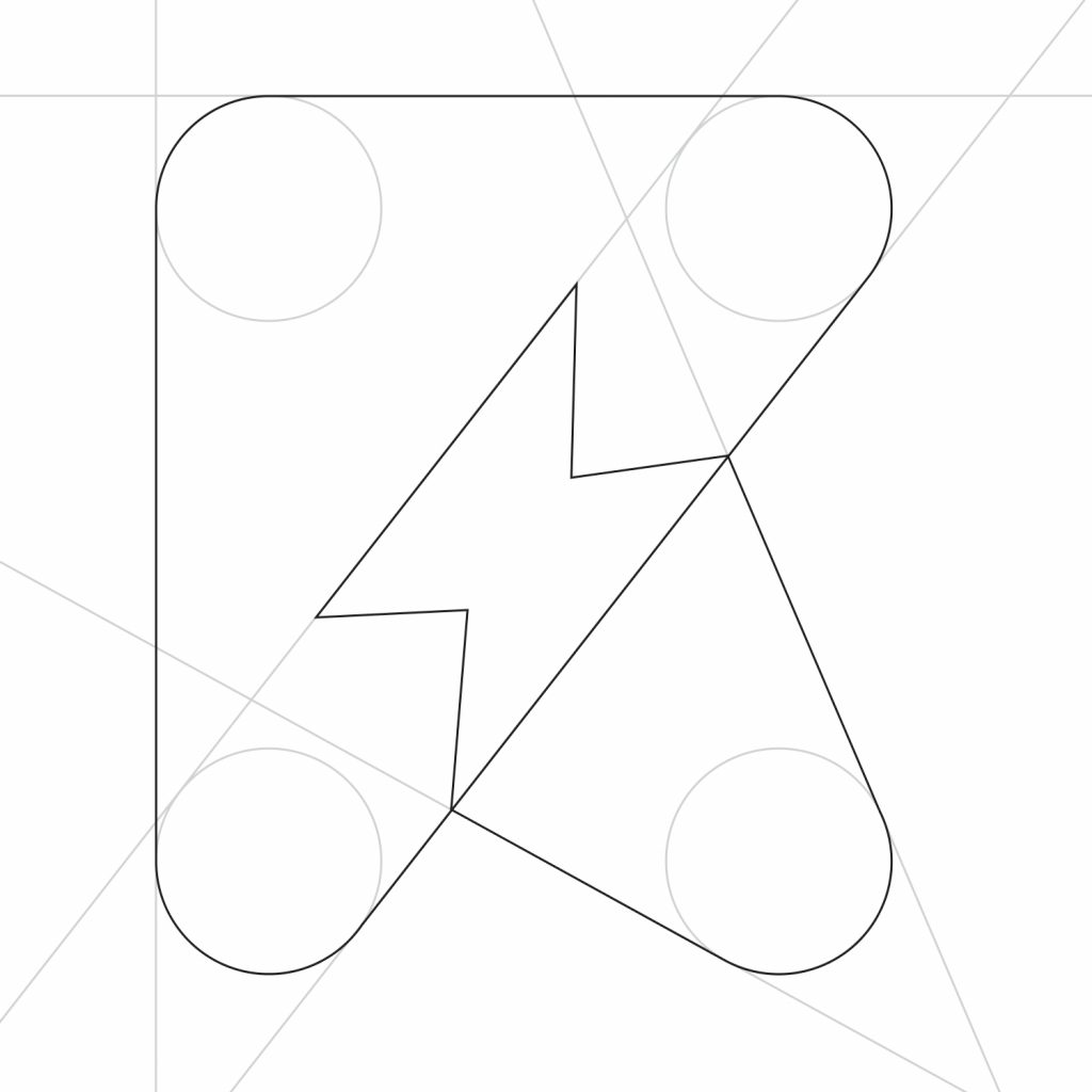Roil lightning-bolt monogram drawn on a construction grid