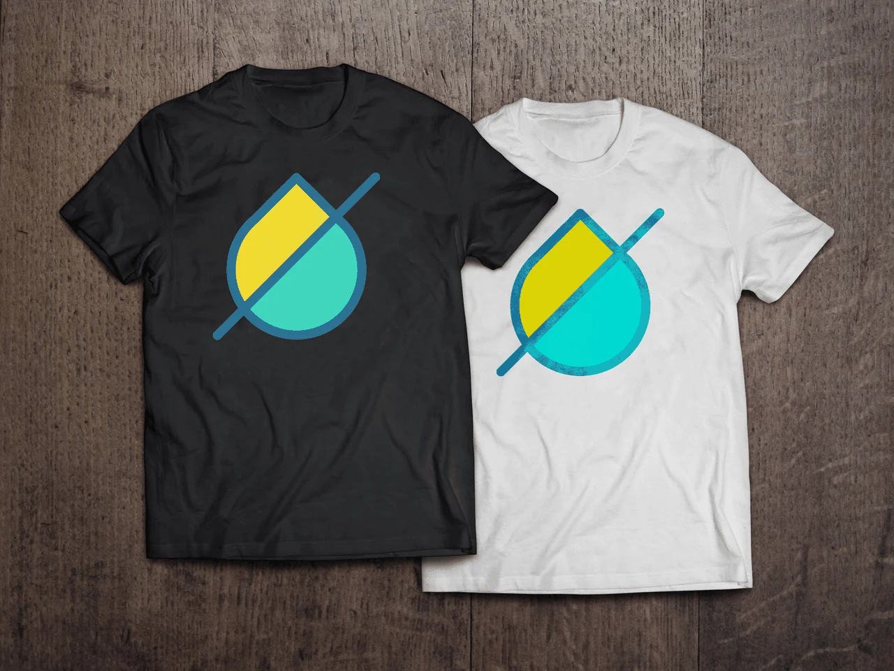 Roil t-shirts in black and white with the crossed-out oil drop emblem
