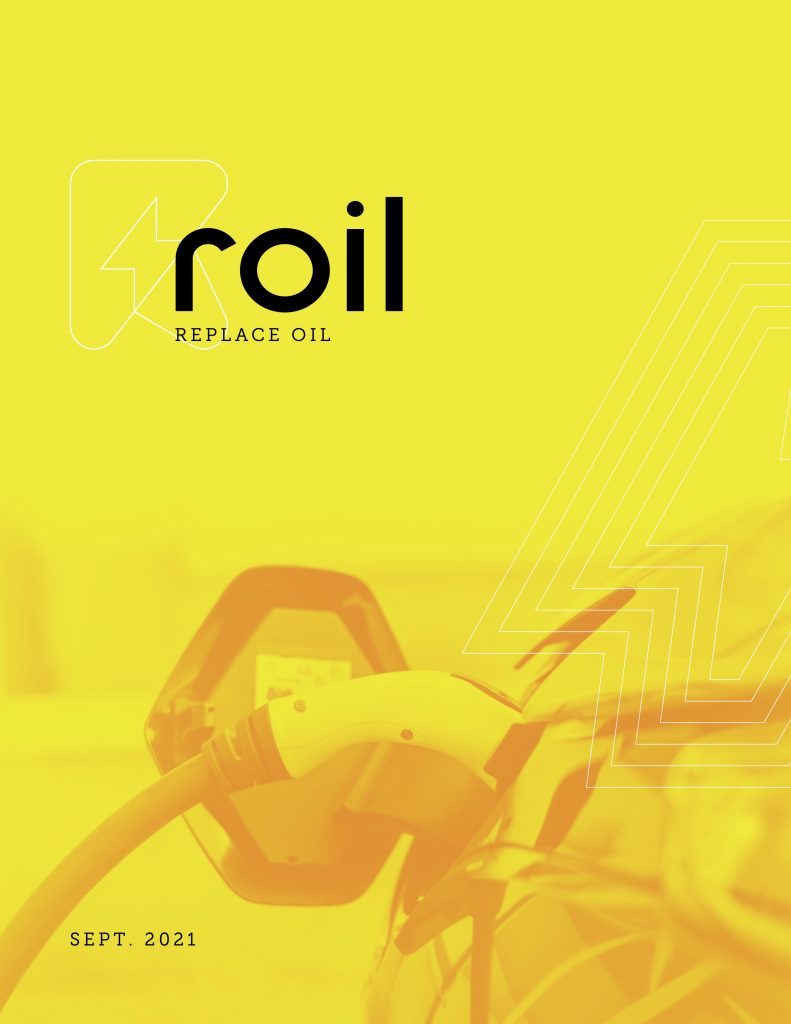 Roil abstract cover in yellow with an EV charger illustration, September 2021