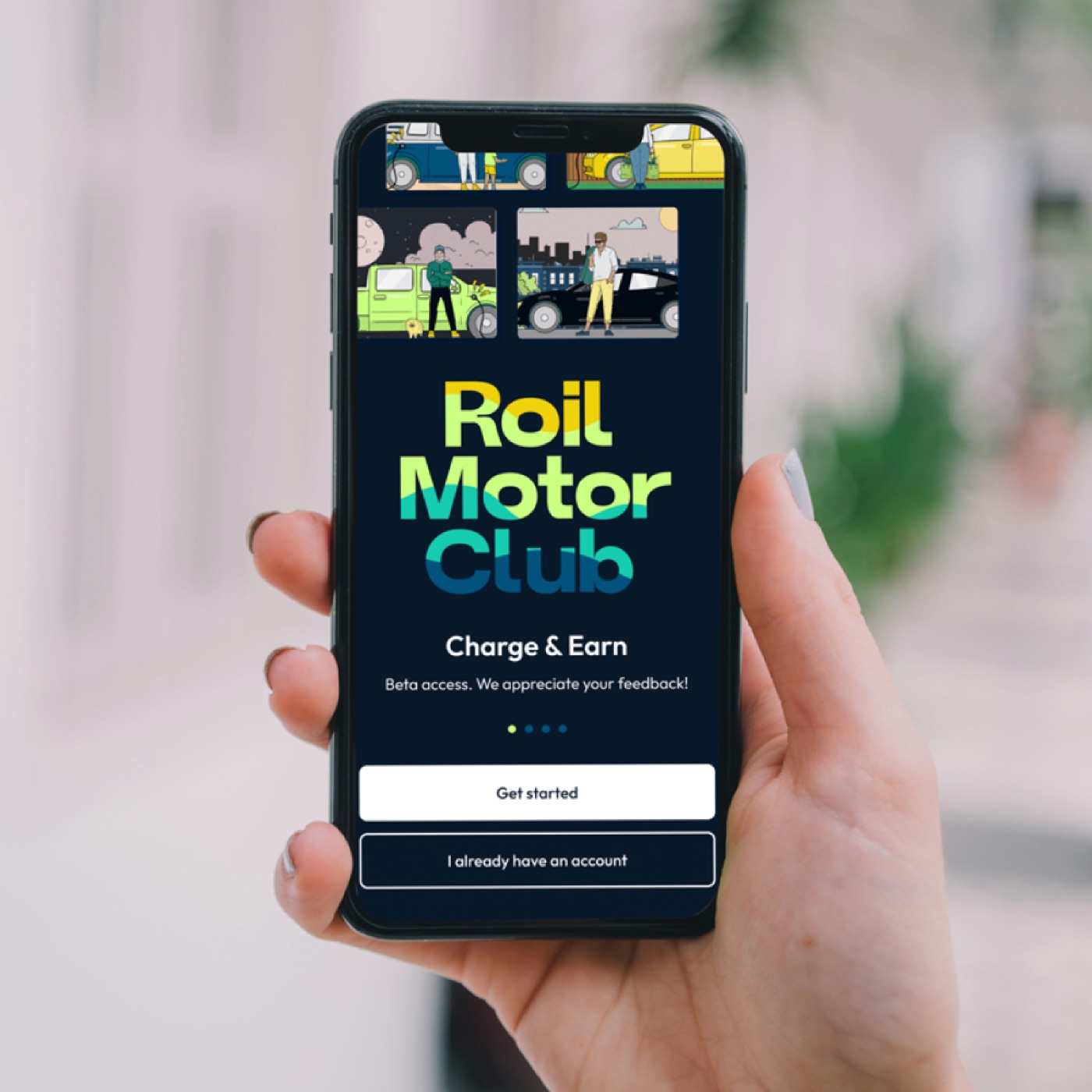 Roil Motor Club app onboarding screen